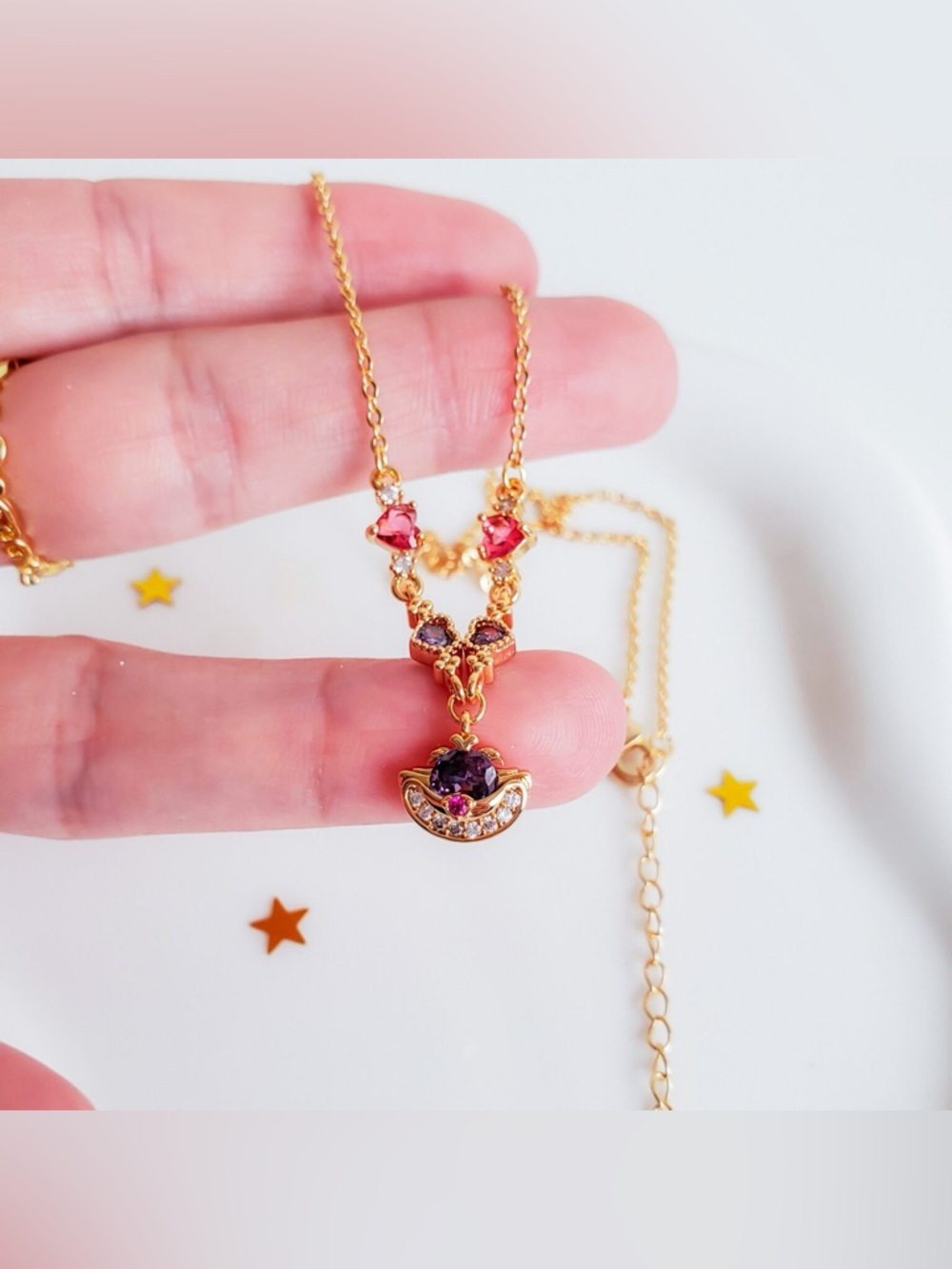 14K Gold Cheshire Cat Gemstone Necklace Disney Alice In Wonderland Character - Picture 3 of 7